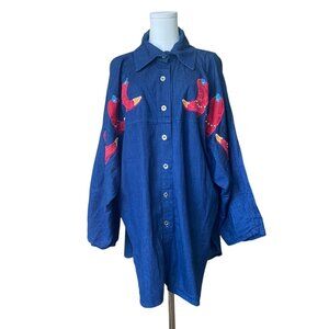 VTG Alfredo's Wife Western Embroidered Top Shirt‎ 1X Button Front Denim Rodeo